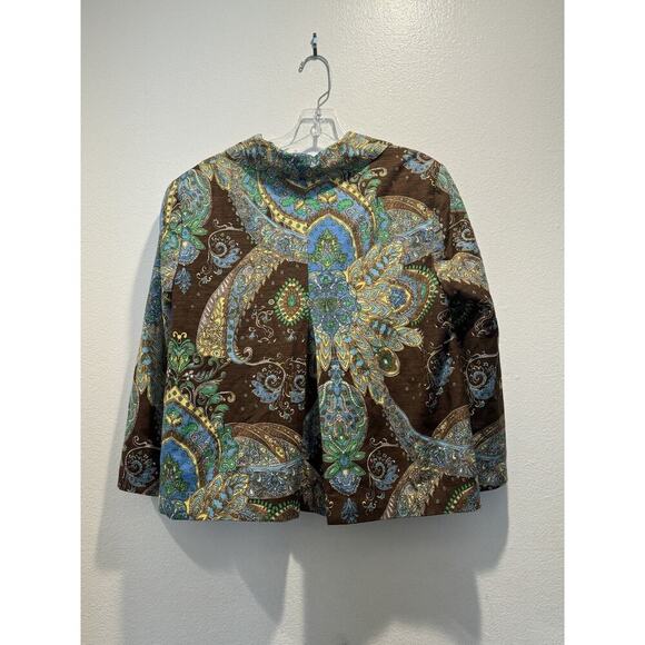SILKLAND XL One Button Blazer Paisley Print 3/4 Sleeve 100% Silk Artsy Lined - Picture 2 of 8